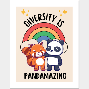 Diversity is pandamazing - cute & funny panda quote for more kindness and tolerance Posters and Art